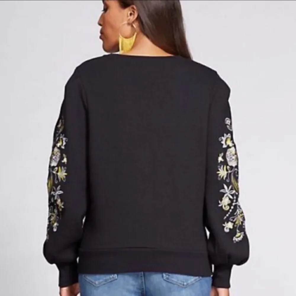 Gabrielle Union New York & Company Black Metallic Embroidered Boho Sweatshirt - Picture 2 of 10